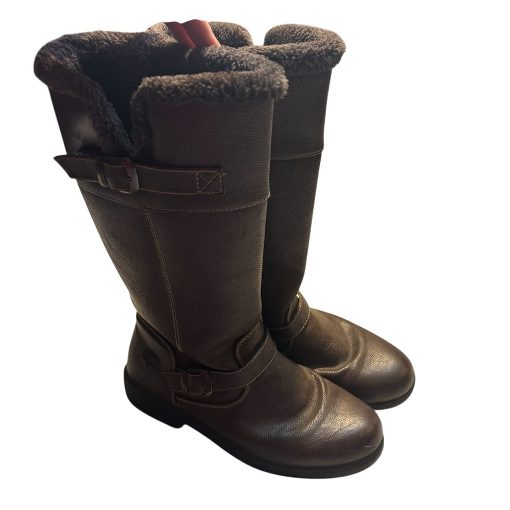 Totes Winter Boots Size 9 Scarlet Brown Faux Fur Lining Calf Height Side Zip